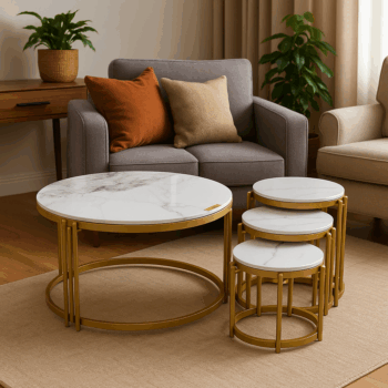 EVTIMIJA NT4 Nesting Coffee Table (White Marble + Gold)