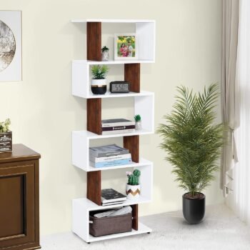 KHAN 6T S-Shaped Bookshelf (White + Natural)