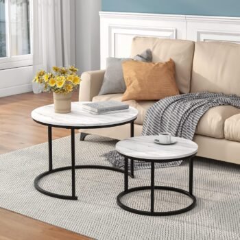 NARA T71 Nesting Coffee Tables (Gray Marble + Black)