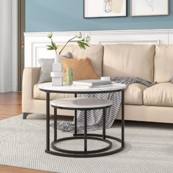 NARA T71 Nesting Coffee Tables (Gray Marble + Black)