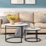 NARA T71 Nesting Coffee Tables (Gray Marble + Black) 001