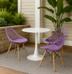VALDIVIA L27 Round Table + 3 Eames Chairs (Mesh) (White + Purple) 001