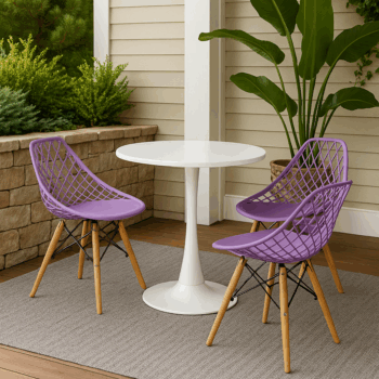 VALDIVIA L27 Round Table + 3 Eames Chairs (Mesh) (White + Purple) 001