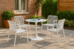 VALDIVIA LD27 Round Table + 4 TEFLON S89 Stackable Chairs (White) 001
