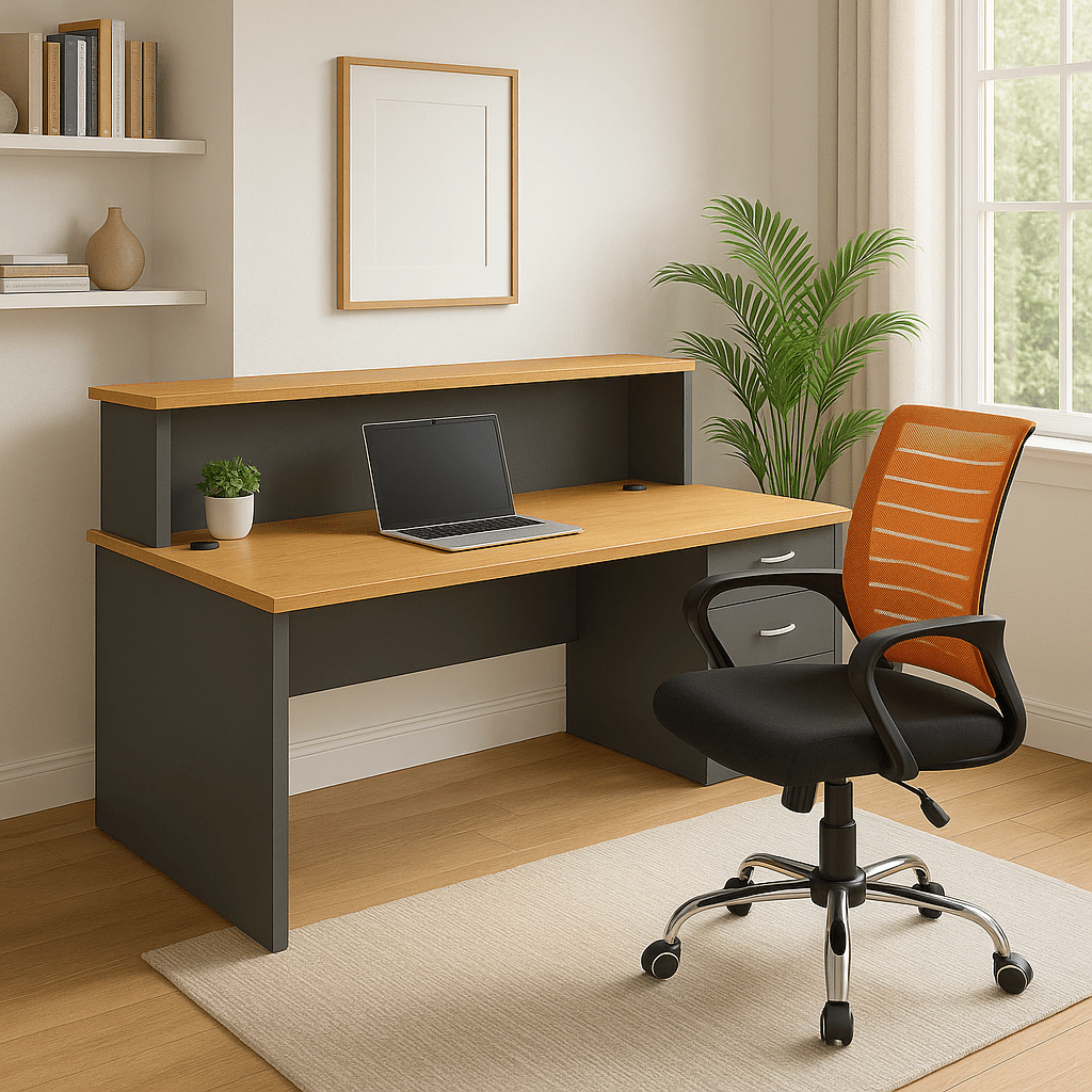 WALT 140CM Reception Desk (Gray + Beech) + Chair 001 WALT 140CM Reception Desk (Gray + Beech) + Chair 001