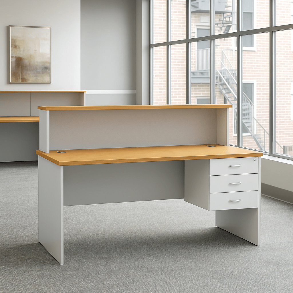 WALT 140CM Reception Desk (White + Beech) 001 WALT 140CM Reception Desk (White + Beech)