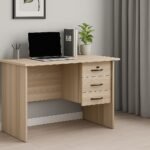 Coimbra 120cm home office desk with 3 lockable drawers and wood-grain finish, installed in a Runda home office.