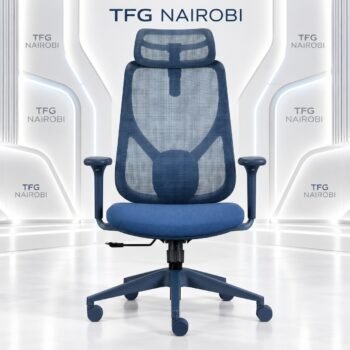 Navy blue executive ergonomic mesh chair – high-back mesh chair with Y-frame lumbar support, headrest and matching navy base, Westlands, Nairobi