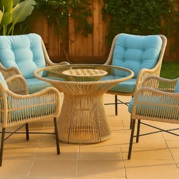 AMBOSELI Patio Table + 4 Chairs (Turquoise Blue Light Gray)