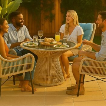 AMBOSELI Patio Table + 4 Chairs (Turquoise Blue Light Gray)