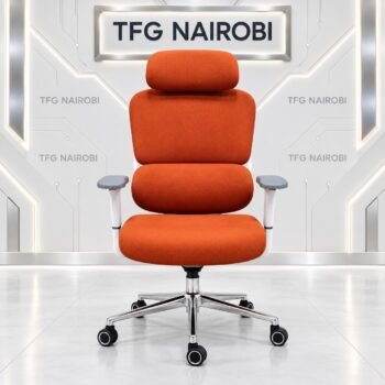 Ergonomic High Back Office Chair Kenya, orange fabric with white frame, Loresho, Nairobi