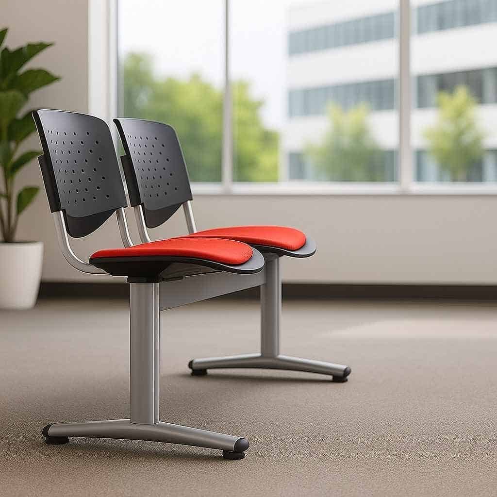 Side angle showcasing the ergonomic curved seats of the HXV 3-Seater Linked Chair Side view of HXV 3-Seater Linked Chair with ergonomic design for Nairobi clinics and offices