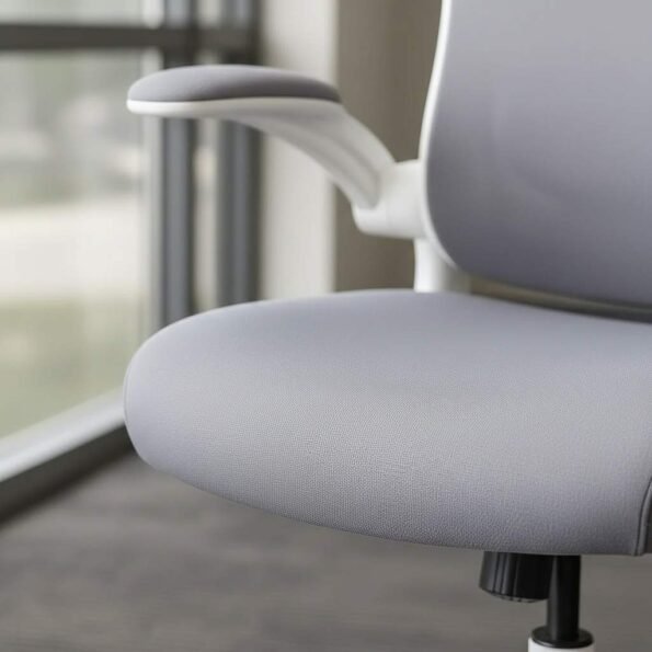 Close-up of breathable light grey fabric upholstery on OFC800 high-back desk chair seat and backrest, providing medium-firm comfort and lumbar support for all-day office use