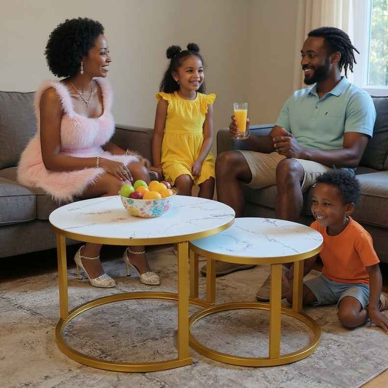 T09 Nesting Tables Family Lifestyle Nairobi Family enjoying T09 glass top nesting tables in Nairobi living room