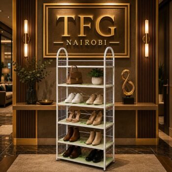 T5-101 shoe rack with multiple shelves in a premium entryway on Chalbi Drive, Lavington, Nairobi, Kenya