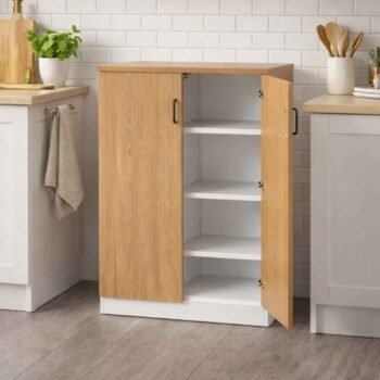 Interior view of WO1700 kitchen cabinet showing 4 adjustable shelves and premium plywood build.