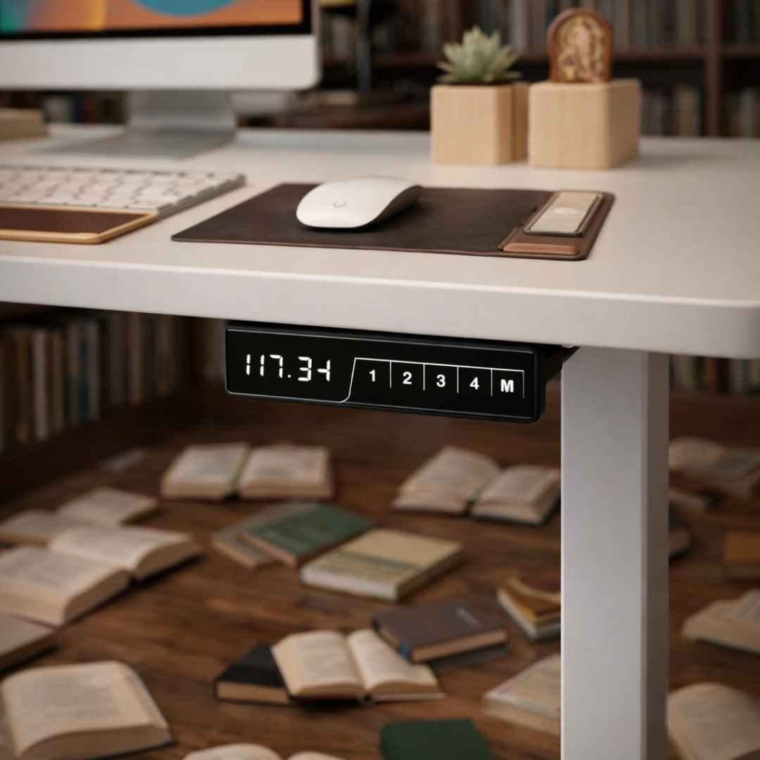 AERO1878 Standing Desk Memory Dial Close-Up Nairobi AERO1878 1.2M standing desk memory dial close-up in Nairobi library – ergonomic electric desk controls
