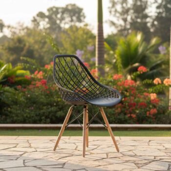 EO197B Eames Chair black patio alfresco Nairobi – modern woven plastic shell