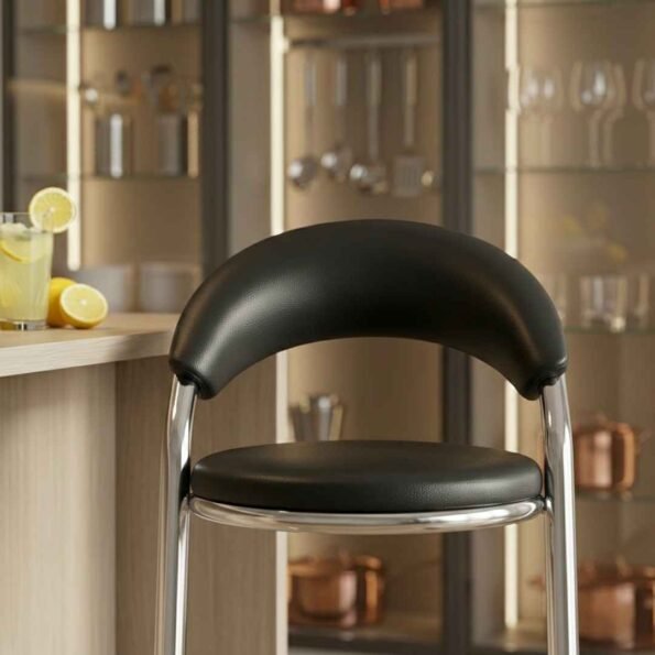 Close-up JB200 non-adjustable leather bar stool black padded seat and chrome frame