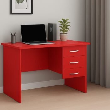 Red 120cm home office desk with 3 lockable drawers and cable management, delivered to Syokimau, Katani Road.