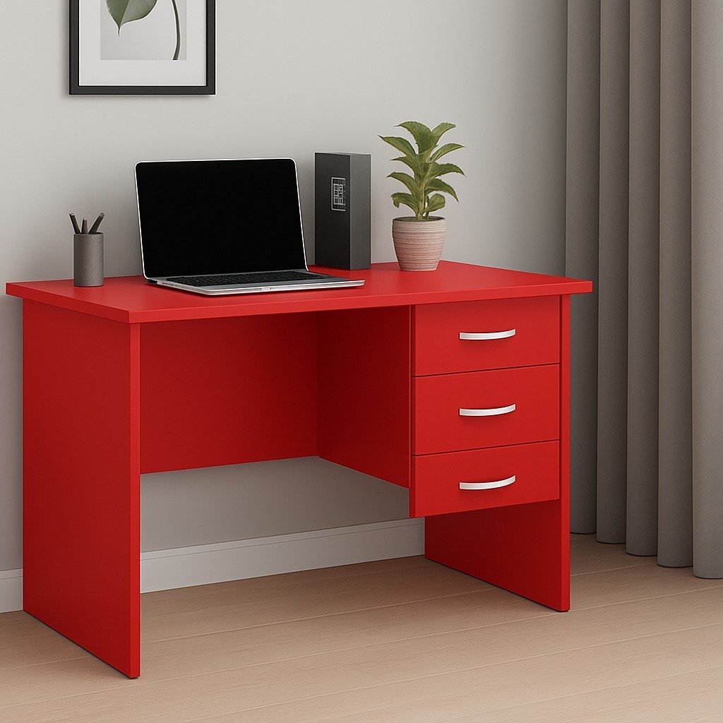 RED 120CM Executive Home Office Desk - TFG Nairobi Red 120cm home office desk with 3 lockable drawers and cable management, delivered to Syokimau, Katani Road.