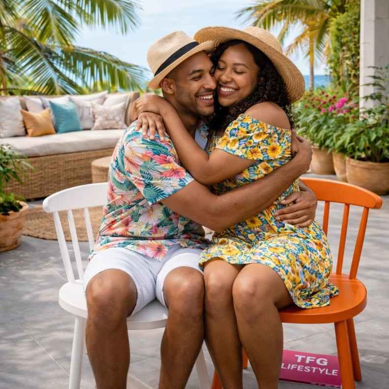 TWAF822 Nordic Chair – Built for Every Moment Happy couple embracing while sitting on durable TWAF822 Nordic chairs in Hurlingham, Nairobi.