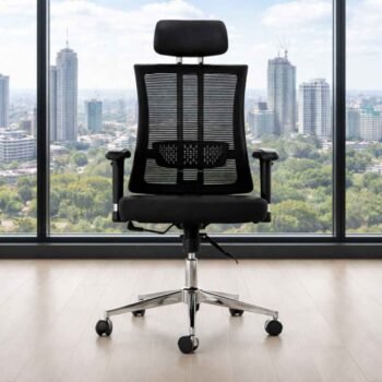 EOFC400 orthopedic office chair with adjustable headrest and mesh back in a Nairobi office setting.