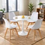 HM7812 dining table and chairs set in Kilimani dining room Nairobi – white pedestal table 4 Eames chairs