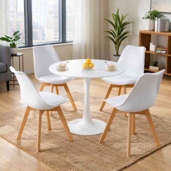 HM7812 dining table and chairs set in Kilimani dining room Nairobi – white pedestal table 4 Eames chairs