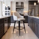 HZ971 luxury cream tufted bar stool with arms and matte black legs positioned at a contemporary kitchen island in Loresho, Nairobi, Kenya.