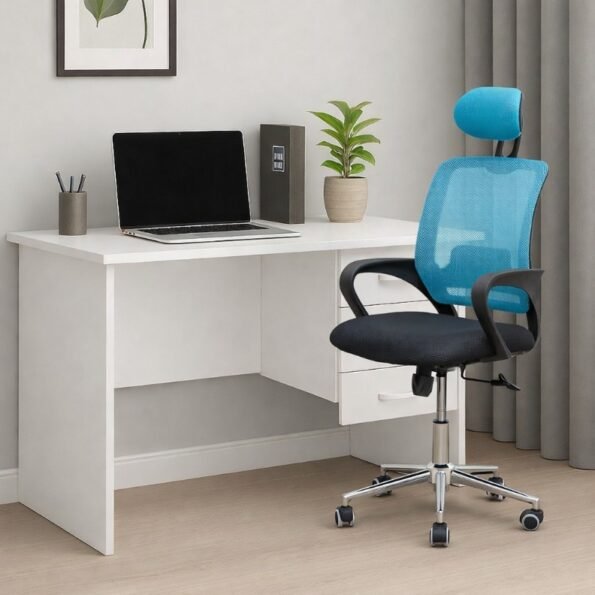 Complete home office set featuring the STAFF PRO8181 high-back chair and White 120cm desk in a Loresho apartment
