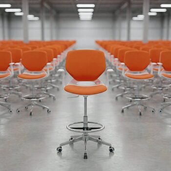 Front view of the 5918A ergonomic drafting chair with orange mesh seat and white frame for standing desks in Westlands, Nairobi.
