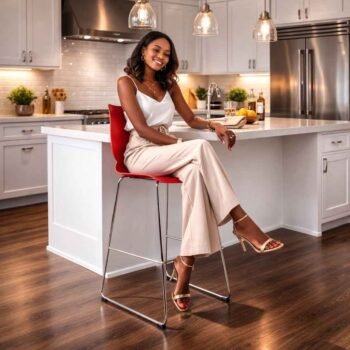 Premium HFR-4000 red bar chair with ergonomic backrest in a luxury Karen Nairobi kitchen setting.