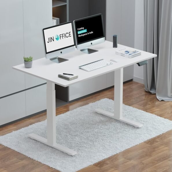 JHT8-ES2 Electric Height Adjustable Table, white electric standing desk with height adjustment 71-119cm in a Westlands Nairobi executive home office.