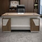 JNRD116 1.4m Executive Office Desk, luxury walnut executive office desk with gold accents at a law firm in Upper Hill Nairobi, available at TFG Nairobi.