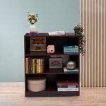 TFG111-1 premium walnut mini bookshelf with 3 shelves in a Westlands Nairobi apartment living room.