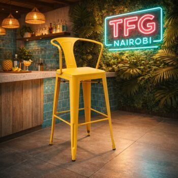 Vibrant HFY-4088 bar chair with a backrest at a modern kitchen island with tropical decor on Mpaka Road, Westlands, Nairobi.