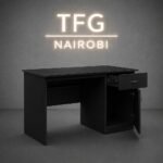 TFG DS54 BLACK Home Office Desk with drawer and storage cupboard open showing interior storage - Premium MDF desk in Lavington Nairobi Kenya