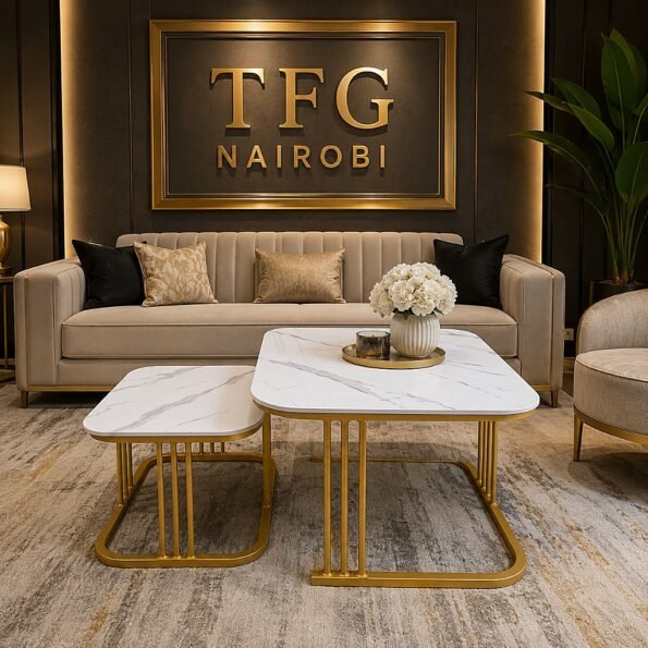 X17 Marble Nesting Tables Set of 2 with Gold Frame in modern luxury living room - Premium nesting coffee tables Lavington Nairobi Kenya