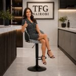 Houndstooth Adjustable Bar Stool with Back – Black & White (Karen, Nairobi)