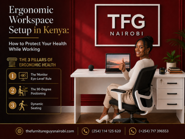 A happy professional giving a thumbs-up, showcasing an ergonomic workspace setup in Kenya with the TFG Nairobi executive desk and chair.
