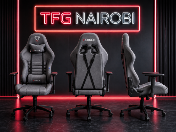 Multi-angle view of the Furgle F41 fabric ergonomic gaming chair, featuring front, back, and side profiles, available in Hurlingham, Nairobi, from TFG Nairobi.