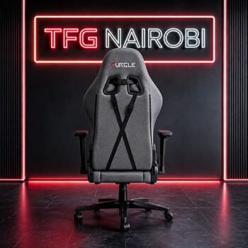 Back view of the Furgle F41 fabric ergonomic gaming chair showing reinforced straps and build quality, available in Hurlingham, Arwing Kodhek Road, Nairobi.
