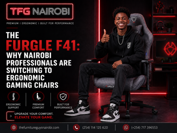Satisfied customer giving a thumbs-up in the Furgle F41 ergonomic gaming chair in Kenya, the top-rated choice for professionals and gamers in Nairobi by TFG Nairobi.