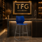 Hoffer HFBL-4000 bar chair with a chrome wire sled frame standing in front of an exquisite marble kitchen counter bar at a residential property in Kitisuru, Mwamuto, Nairobi.