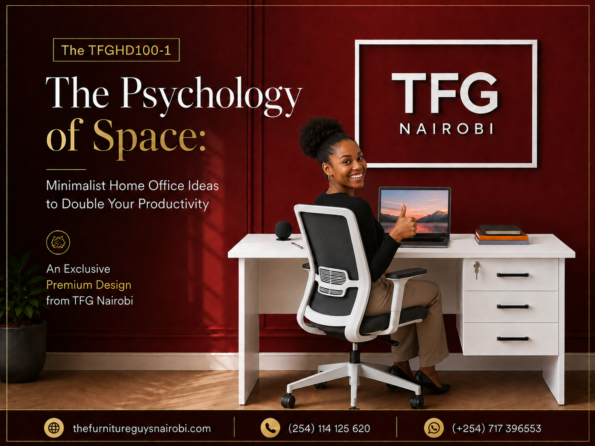 A smiling professional giving a thumbs-up, showcasing how minimalist home office ideas and the TFGHD100-1 white desk can double productivity in a premium Nairobi workspace.