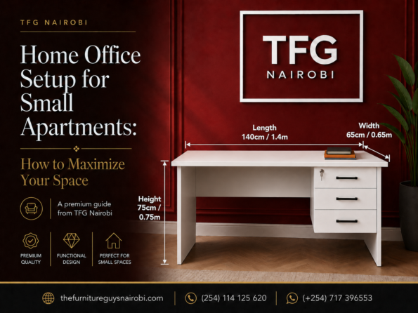 Detailed dimension guide for the TFGHD100-1 1.4M white executive office desk: 140cm length, 65cm width, and 75cm height, perfect for small apartment home office setups in Nairobi.