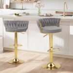 Two VC12G bar stool by VECELO STORE arranged along a modern white kitchen island breakfast counter.