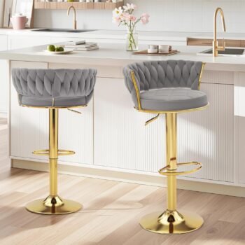 Two VC12G bar stool by VECELO STORE arranged along a modern white kitchen island breakfast counter.