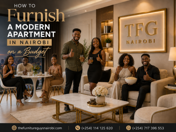 Happy customers giving a thumbs up in a modern living room styled with affordable furniture in Nairobi by TFG Nairobi.